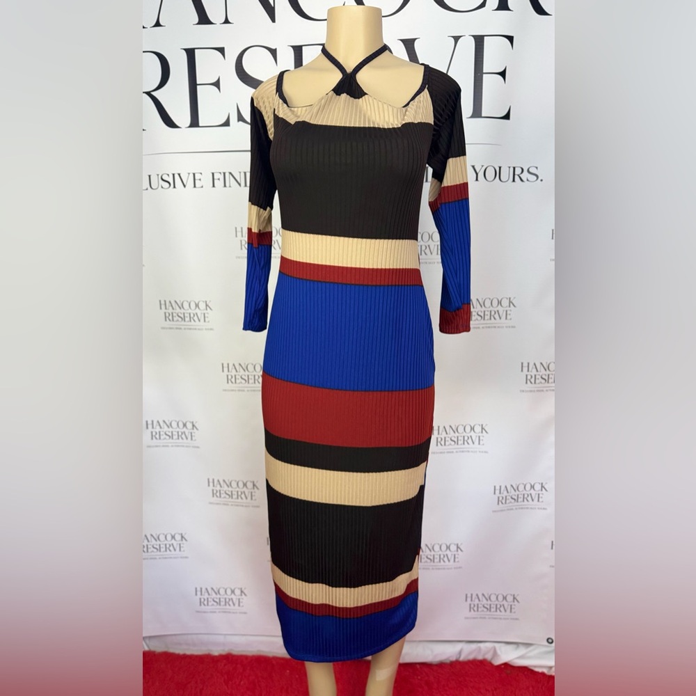 The Curve by Judani Striped Ribbed Midi Dress | 1X | Made in USA